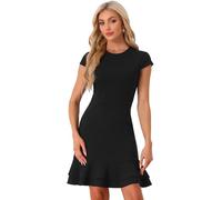 Allegra K Vestido Midi con Dobladillo para Mujer con Volantes y Cuello Redondo con Mangas Casquillo Negro S