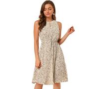 Allegra K Vestido midi sin mangas con cuello dividido y cordón en la cintura para mujer - blanco - X-Small