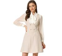 Allegra K Vestido Pinafore para mujer, con doble botonadura decorativa, acampanado, overoles, Beige, Large