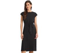 Allegra K Vestido plisado para mujer, cuello redondo, manga casquillo, cintura anudada, acampanado, Negro -, XL