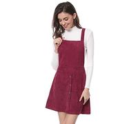 Allegra K Vestido tipo peto tipo peto evasé con tirantes de pana para mujer Borgoña L