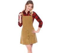 Allegra K Vestido Tipo Peto Tipo Peto evasé con Tirantes de Pana para Mujer Marrón M