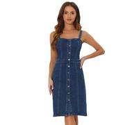 Allegra K Vestido Vaquero para Mujer con Botones Sin Mangas con Escote Corazón Vestidos Elásticos De Mezclilla Casual Azul Oscuro M