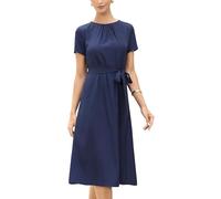 Allegra K Vestidos de Trabajo para Mujer de Verano de Manga Corta Cuello Redondo Corte A Holgados Informales de Negocios con Cinturón Azul Marino M