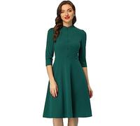 Allegra K Vestidos de Tubo para Mujer de Manga 3/4 con Cuello Alto Elegante Vestido de línea A de Negocios Verde Oscuro S