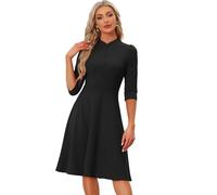 Allegra K Vestidos de Tubo para Mujer de Manga 3/4 con Cuello Alto Elegante Vestido de línea A de Negocios Negro L