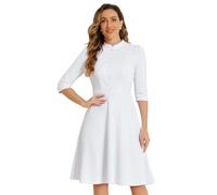 Allegra K Vestidos de Tubo para Mujer de Manga 3/4 con Cuello Alto Elegante Vestido de línea A de Negocios Blanco XL
