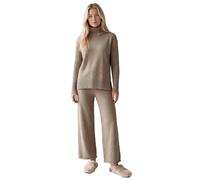 Allegra K Women's 2 Piece Cable Knit Sweater Set Turtleneck Drop Shoulder Long Sleeve Asymmetric Split Hem Wide Leg Pants Outfit Oatmeal S