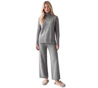 Allegra K Women's 2 Piece Cable Knit Sweater Set Turtleneck Drop Shoulder Long Sleeve Asymmetric Split Hem Wide Leg Pants Outfit Gray S