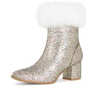 Allegra K Women's Faux Fur Glitter Ankle Boots Colorful Silver US 6.5/UK 4.5/EU 37