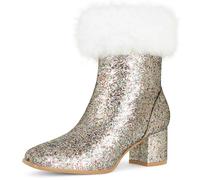 Allegra K Women's Faux Fur Glitter Ankle Boots Colorful Silver US 9.5/UK 7.5/EU 41