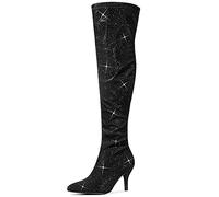 Allegra K Women's Glitter Stiletto Heels Over The Knee High Boots Black US 6/UK 4/EU 36