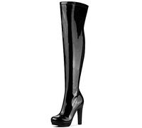 Allegra K Women's Platform Round Toe Chunky Heels Over The Knee High Boots Black 7.5