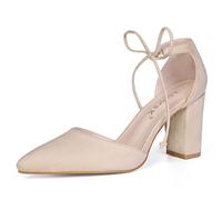 Allegra K Zapatos De Tacón Grueso De Vestir Punta Puntiaguda Corbata De Tobillo para Mujer Beige 41