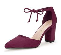 Allegra K Zapatos De Tacón Grueso De Vestir Punta Puntiaguda Corbata De Tobillo para Mujer borgoña 36