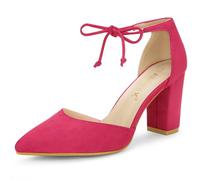 Allegra K Zapatos De Tacón Grueso De Vestir Punta Puntiaguda Corbata De Tobillo para Mujer Rosado 38