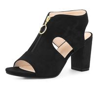 Allegra K Zapatos Tipo Zueco con Cremallera Delantera para Mujer Sandalias con tacón Grueso y Tira Trasera Negro 38