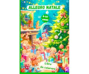 ALLEGRO NATALE - Libro da colorare: Copertina albero/regali/pupazzi pan di zenzero - retro verde