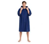 ALLEN & MATE Poncho de toalla con capucha para adultos Albornoz de rizo de algodón para playa, natación, surf, baño, deportes acuáticos (L-XL, Azul marino)