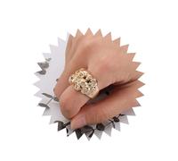 Allereya Anillo gótico de calavera de Halloween, anillo de calavera dorada, anillo de esqueleto de calavera, anillos ajustables abiertos para mujer, Zinc