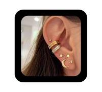 Allereya Bohemia Moon Star Studs Pendientes Set Multi Piercing Cz Studs Pendientes Crystal Band Cuff Pendientes Oro Múltiples Rhinestone Studs Pendientes Joyas para Mujeres y Niñas
