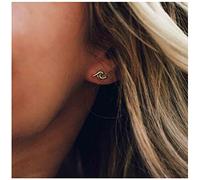 Allereya Bohemia Tiny Wave Pendientes Oro Ocean Wave Studs Pendientes Verano Playa Mar Pendientes Minimalista Pendientes Joyería para Mujeres y Niñas Surfer Lover Gifts (Oro)