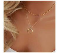 Allereya Boho Crescent Moon collar gargantilla collar de media luna de oro en capas luna colgante collar satélite cadena collar joyería para mujeres y niñas (oro)
