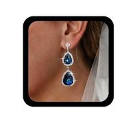 Allereya Boho Pendientes De Zafiro Lágrima De Plata Pendientes De Zafiro Pera Pendiente Colgantes De Cristal Azul Pendiente De Cz Gota colgar De Gota De Agua Joyas Para Las Mujeres