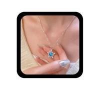 Allereya Collar bohemio de estrella de cristal azul, collar con colgante de estrella de zafiro, collar de cadena de estrellas huecas plateadas, gargantilla de estrellas de circonita cúbica, joyería de