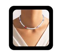 Allereya Collar De Gargantilla Vintage Heishi Surfer De Cuentas De Vinilo De Disco Y Arroz - Joyas Para Mujeres Y Niñas (Blanco)