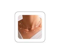 Allereya Gargantilla vintage en capas de estrella de luna dorada, collar de luna celestial, collar de cadena de bolas, collar colgante de estrella, joyería para mujer, Zinc