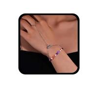 Allereya Pulsera de cuentas vintage de colores con cadena de dedo, pulsera de plata esclava, pulsera de cuentas esclavas, pulsera de cuentas de arco iris, pulsera de cadena de mano ajustable, joyería