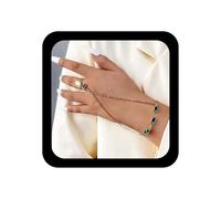 Allereya Pulsera de serpiente punk, con anillo de serpiente esmeralda, pulsera de esclavo de esmeralda, ajustable, cadena de mano de serpiente de cristal verde, joyería para mujer
