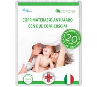 Allergosystem Juego de Funda de colchón antiácaros para Cama de Matrimonio de algodón con Cremallera de 160 x 190 cm y 2 Fundas de Almohada de 50 x 80 cm - Dispositivo médico antiácaros e