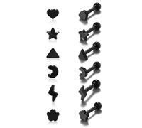 AllerPierce 6 pares de aretes acrílicos para mujeres y hombres, 16 g, corazón, estrella, luna, flor, triángulo, rayo, hipoalergénicos, cartílago, pequeños pendientes, joyería de regalo para mujeres y