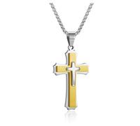 AllerPierce Collar de cruz para hombre, collar con colgante de cruz de acero inoxidable con cadena de caja, joyería cristiana, regalo para hombres, él, novio, papá, hijo, marido, Navidad, cumpleaños