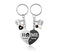 AllerPierce Home Sweet Home Juego de llaveros, diseño de rompecabezas de corazón con colgante de casa y castillo, acero inoxidable, plata y negro, 38 mm, 2 unidades