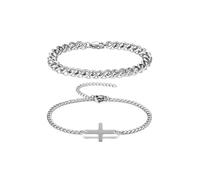 AllerPierce Pulseras para hombre, 2 piezas, pulsera de acero inoxidable con cruz de eslabones cubanos, joyería para hombre, regalos para hombres, él, papá, novio, marido, Navidad, cumpleaños, día de