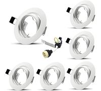 Allesgute 6 focos empotrables de techo redondos blancos GU10 hacia abajo, accesorios giratorios de 30° con soporte de lámpara de 240 V para uso en interiores, no resistentes al fuego