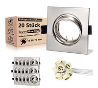 Allesgute Juego De 20 Focos Empotrables Gu10, Acero Inoxidable Cepillado Con PortaláMparas CeráMico Gu10, Cuadrado, ø 75 Mm, Orientable 30°, Para LáMparas Led O HalóGenas