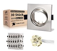 Allesgute Juego De 30 Focos Empotrables Gu10, Marco De Montaje Cuadrado, Acero Inoxidable Cepillado Con PortaláMparas CeráMico Gu10, ø 75 Mm - áNgulo De 30° - Para LáMparas Led O HalóGenas