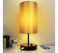 Allesgute Lámpara de mesilla de noche 8W Regulable Lámpara de mesa Negro con USB A + C Puerto de carga, E27 Lámparas de mesa con pantalla Redonda Stepless Knob Control para 0-800 LM (Altura 45cm)
