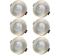 Allesgute Set de 6 focos empotrables GU10 para espacios húmedos, marco de empotrar IP44, redondos, 230V en acero inoxidable cepillado, incluye casquillo GU10 para LED o halógenos (sin bombilla)