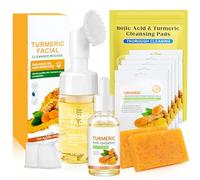 ALLFYL Juego de 10 piezas de jabón de cúrcuma para limpieza facial, máscara y almohadillas de limpieza para el cuidado de la piel