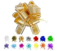 Allgala 12 lazos de organza de 10,2 cm de tamaño mediano de 3 cm para envolver regalos, cestas de decoración de bodas, color dorado GP90603