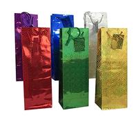 allgala Bolsas de regalo de vino, 12 unidades, 14 x 5 pulgadas, bolsas de regalo de holograma para botellas de vino, 6 colores surtidos