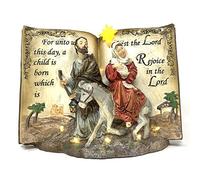 allgala Decoración sagrada de poliresina hecha a mano, decoración coleccionable iluminada y musical con USB y batería, fuente de alimentación dual, Biblia y bebé Jesús, XR93454
