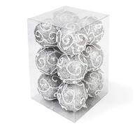 Allgala Paquete de 12 Bolas de Adorno para árbol de Navidad de 3 Pulgadas, Bolas de Navidad Grandes de Espuma Decoradas con Purpurina, Color Plateado