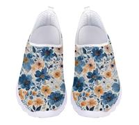 Allhaitong Tenis antideslizantes para mujer, informales, cómodos, de malla, modernos, para gimnasio, viajes, entrenamiento, Flores azules y amarillas, 44 EU