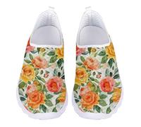 Allhaitong Tenis antideslizantes para mujer, informales, cómodos, de malla, modernos, para gimnasio, viajes, entrenamiento, Flores rojas y amarillas, 39 EU